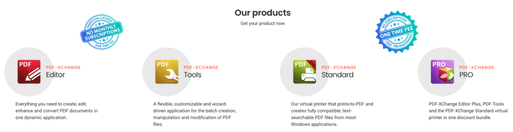 Tracker Software products: PDF-XCHANGE Editor, PDF-XCHANGE Tools, PDF-XCHANGE Standard, PDF-XCHANGE Pro